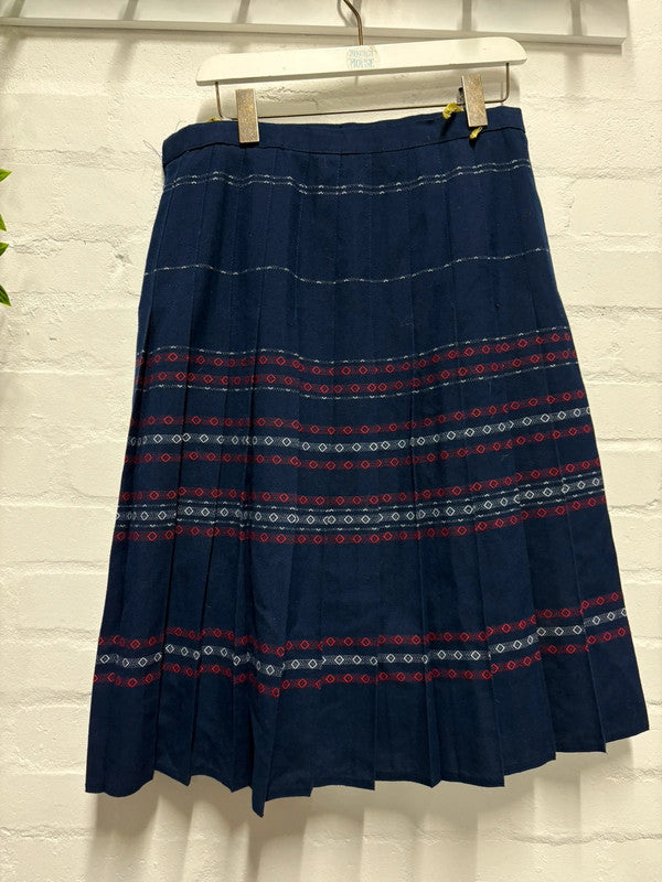 Vintage 70’s Navy Blue Pleated Skirt Retro Boho 12-14
