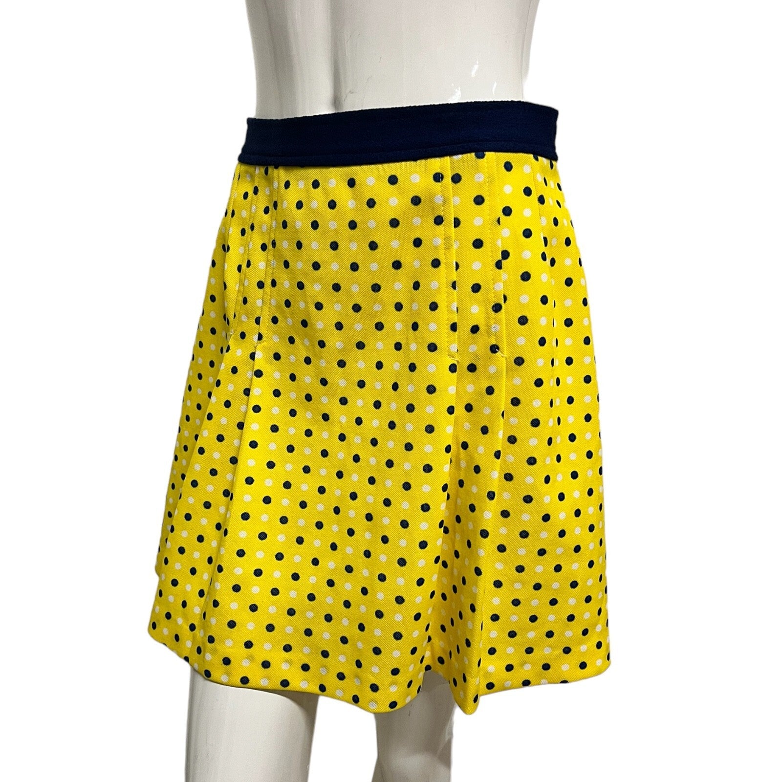Vintage 60's Mini Skirt Yellow Polka Dot Pleated 10 Mod True Groovy Bright Psych