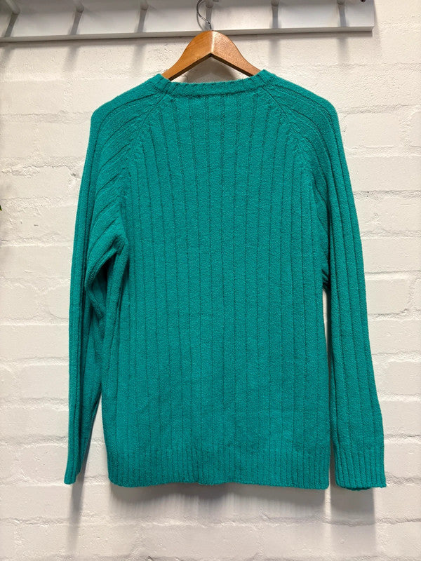 Vintage Green Cable Knit Jumper 18-20 L/XL Retro Cosy