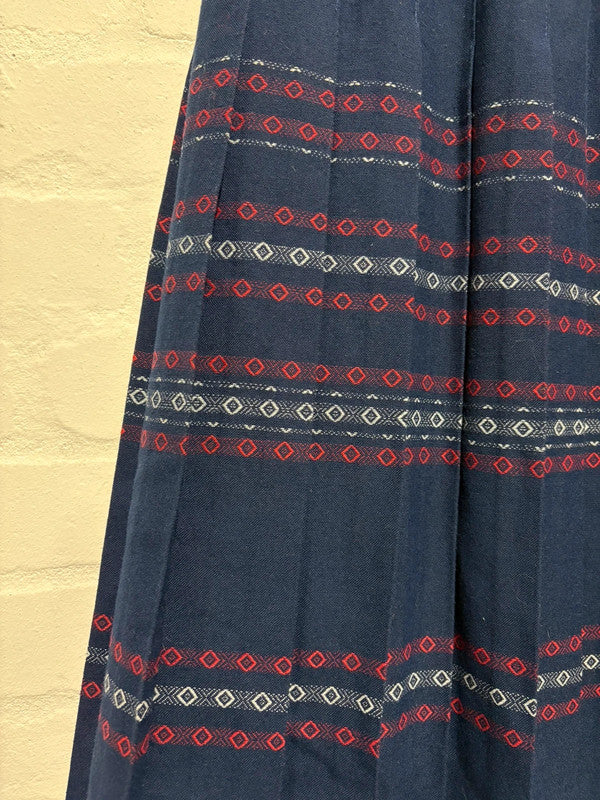 Vintage 70’s Navy Blue Pleated Skirt Retro Boho 12-14