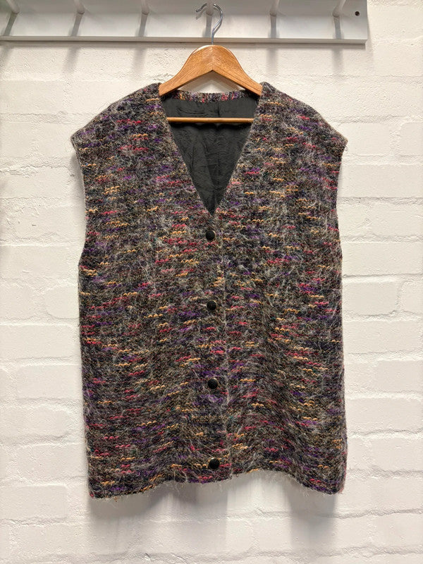 Vintage Sweater Vest L 14 16 Sleeveless Cardigan Cosy Chunky Knit