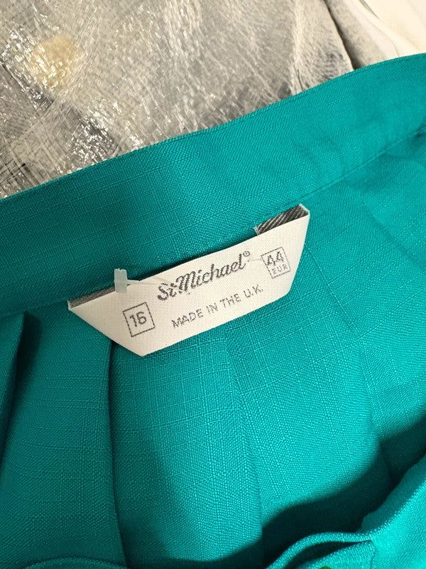 Vintage St Michael Skirt Teal Green Pleated Midi 12