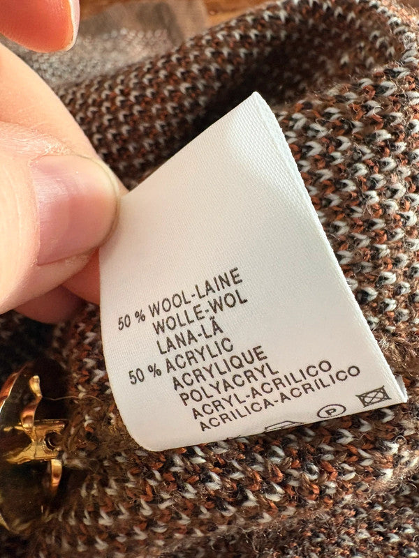 Vintage 80's Brown Patterned Long Cardigan 14 16 Wool Blend