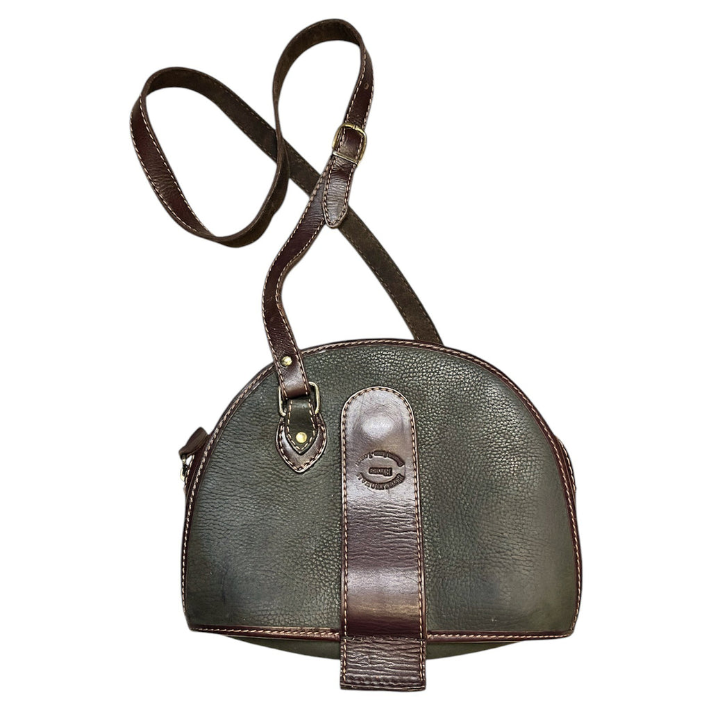 Vintage 80's Leather Shoulder Bag Green Brown Retro Classic Heritage