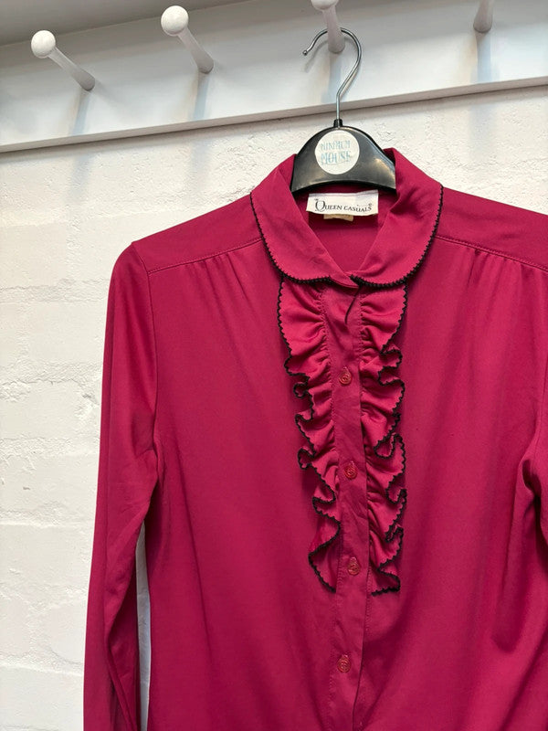 Ruffle Collar Blouse 8 Raspberry Pink 70’s 80’s True Retro