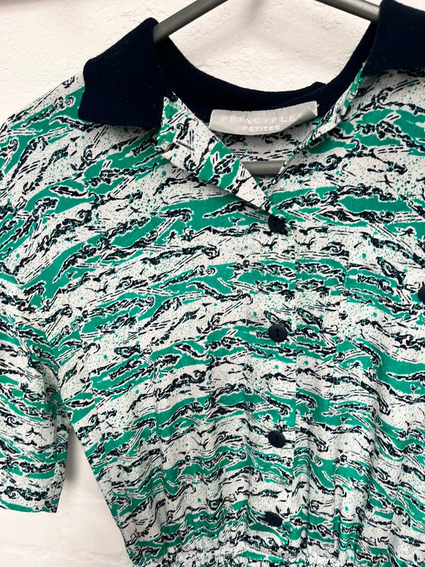 Vintage 80’s Patterned Shirt Dress 10 Principles Day Midi Green