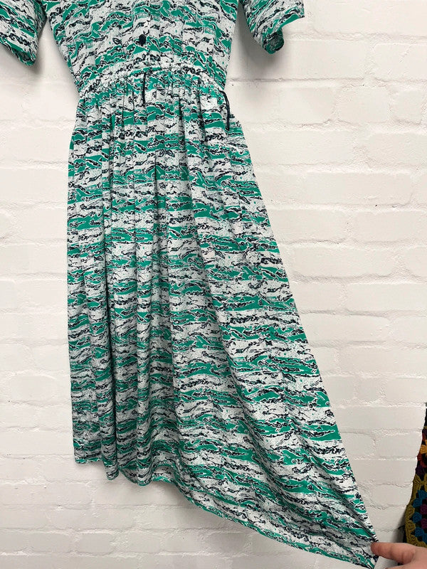Vintage 80’s Patterned Shirt Dress 10 Principles Day Midi Green