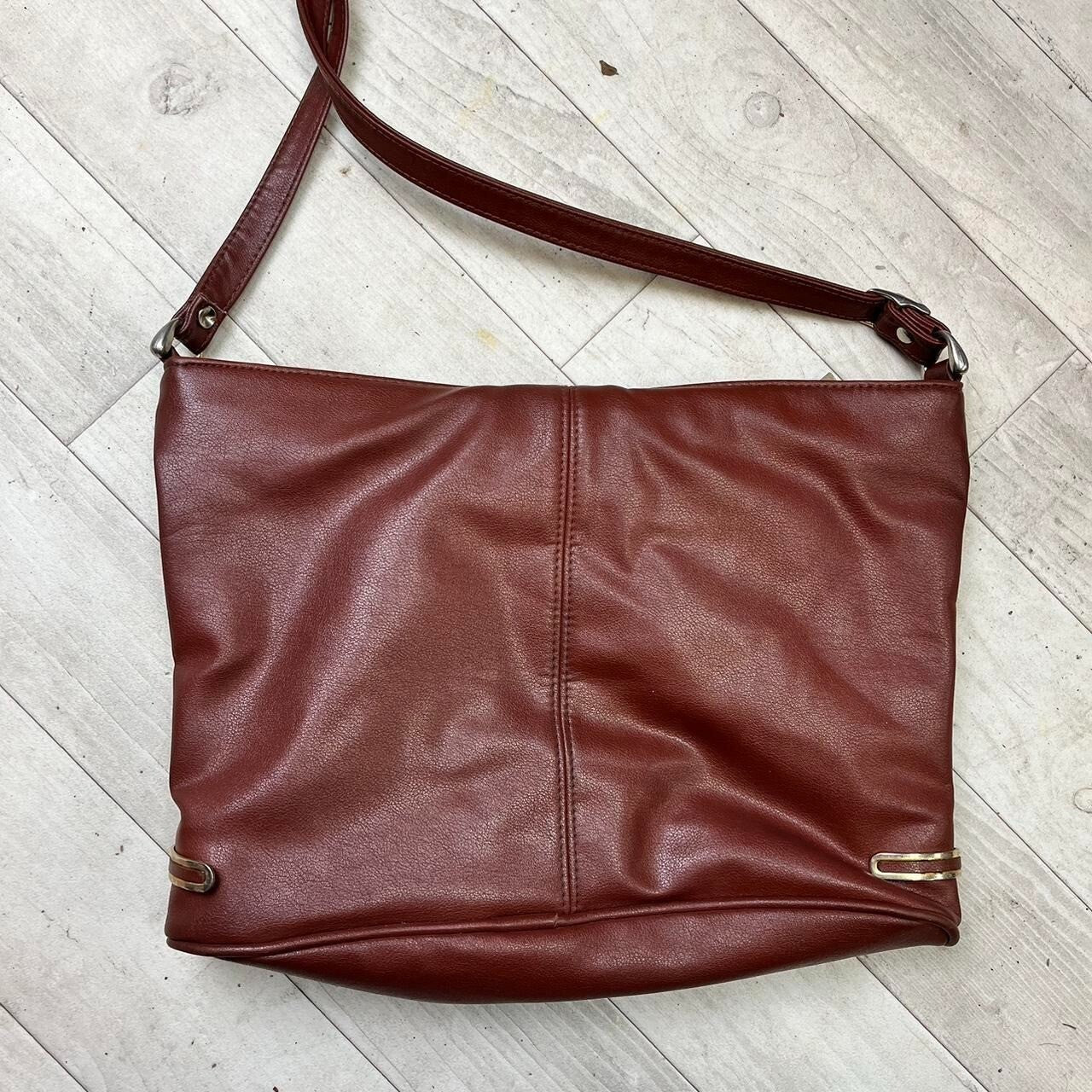 Vintage 80's Brown Faux Leather Shoulder Bag Retro Classic Boho Hippy