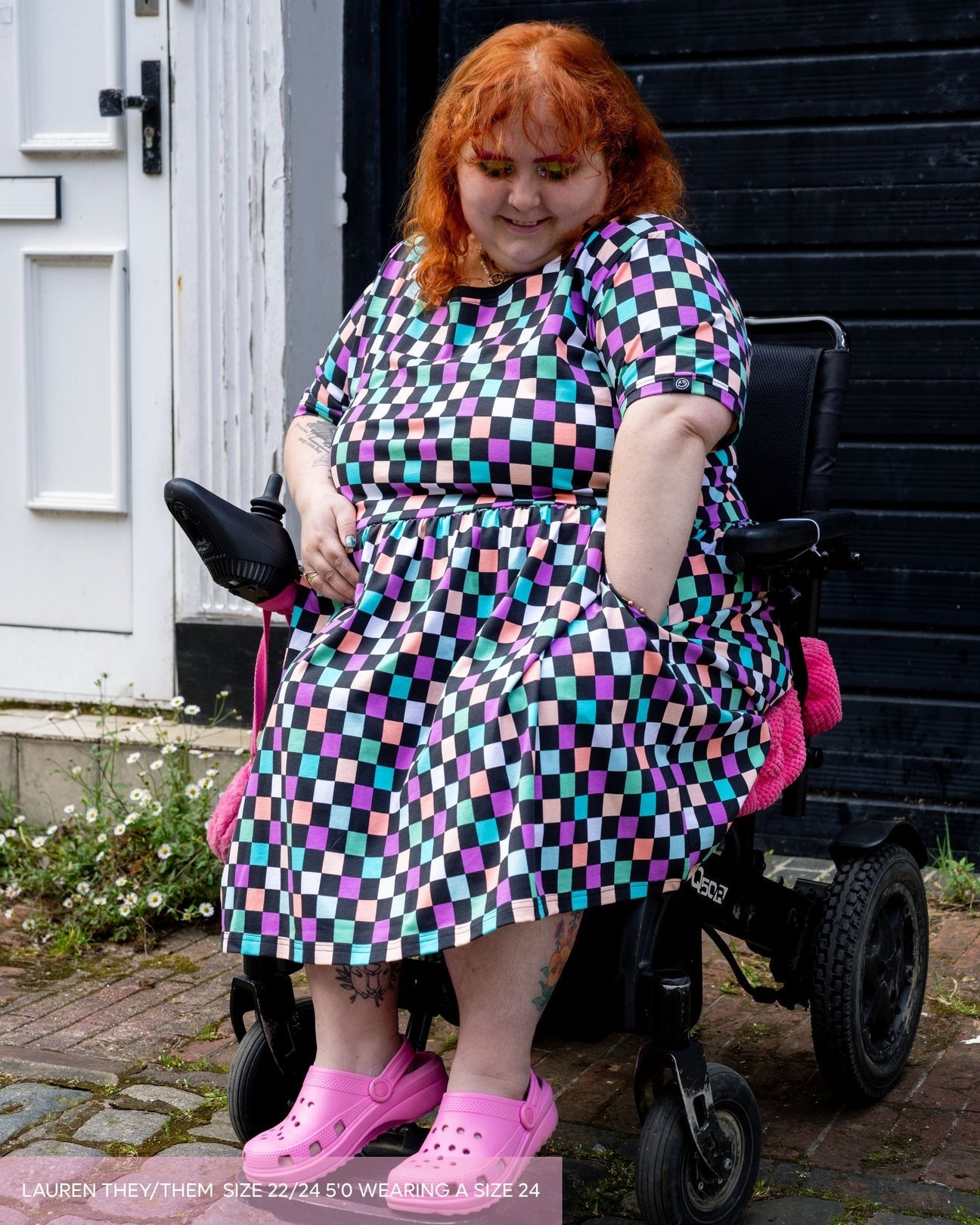 Checkerboard Print Smock Dress with Pockets by Rebel Romance