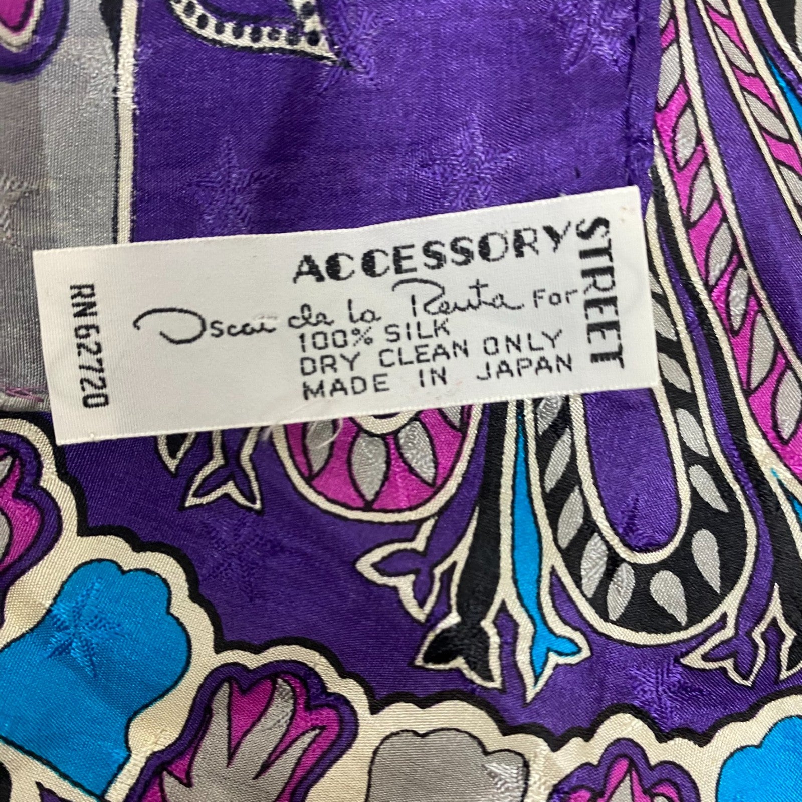 Oscar De La Renta Floral Silk Scarf Purple Pink Blue Designer Square Headscarf