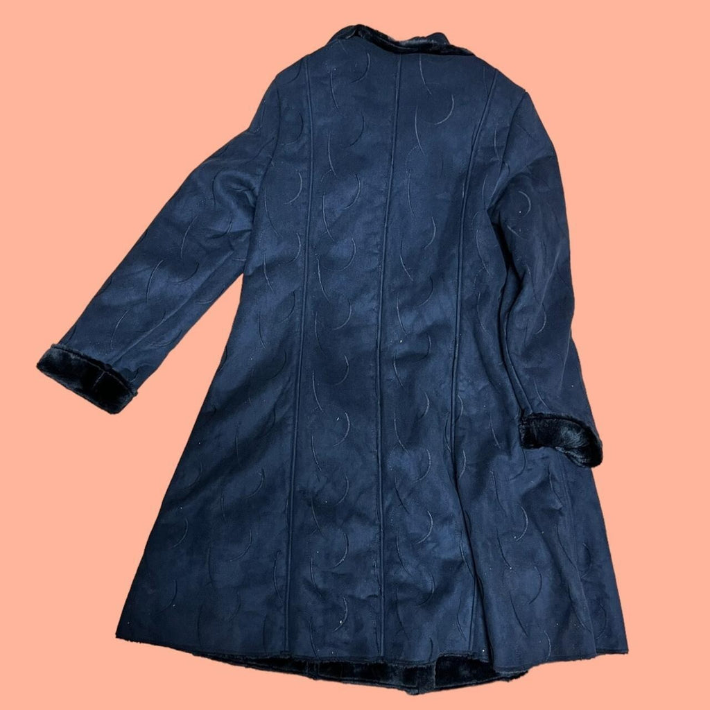 Vintage 70's Style Navy Blue Faux Sheepskin Coat 12 Boho Whimsygoth Retro Long