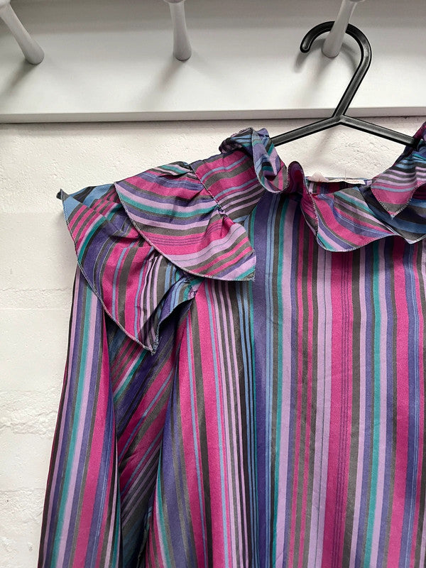 Vintage Blouse 8 Purple Ruffle Collar Stripe 80's