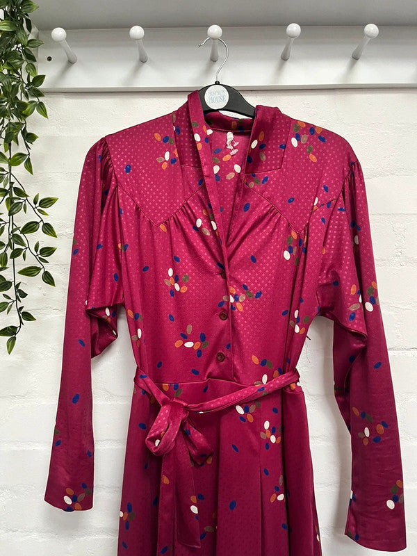 Vintage Dress 12 Plum Tea Dress 70’s 80’s Retro MIDI Floral