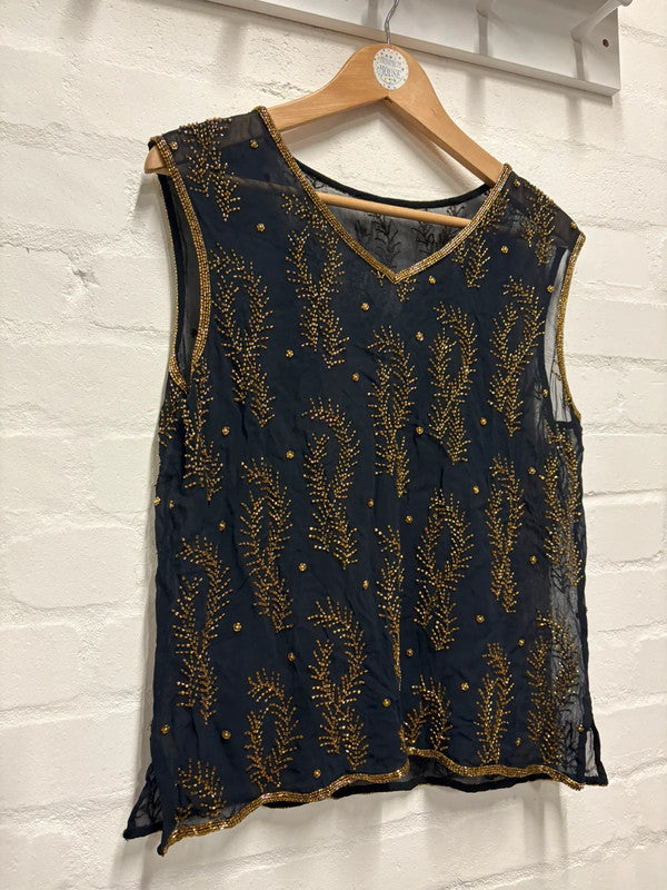 Vintage 90’s sheer black sequin beaded top 10 Party Glam Y2K