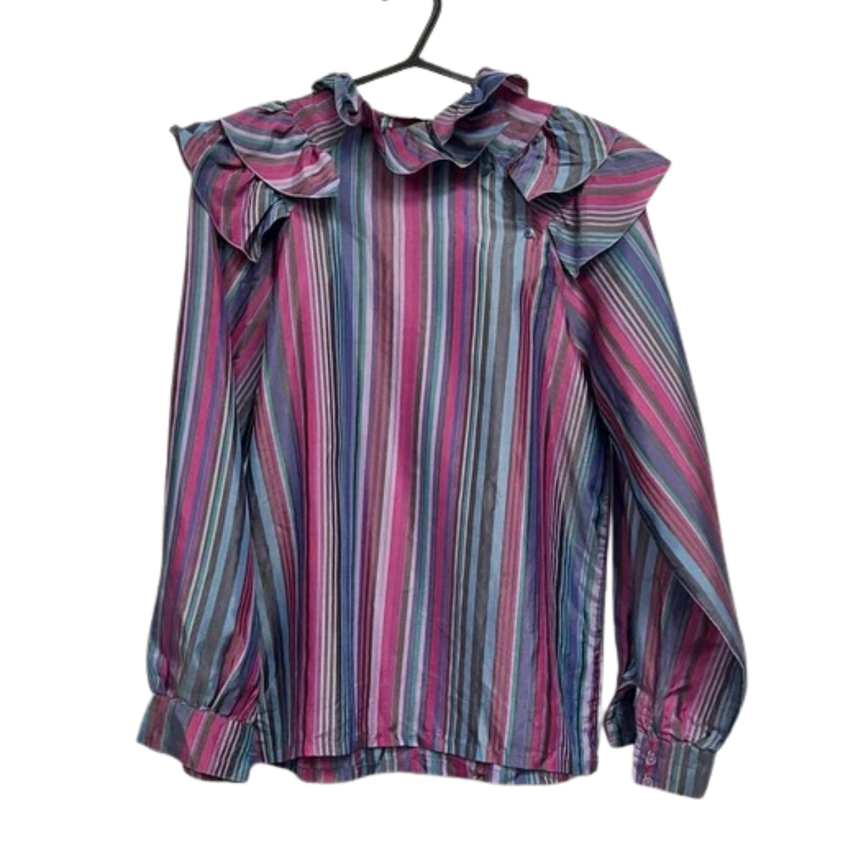 Vintage Blouse 8 Purple Ruffle Collar Stripe 80's