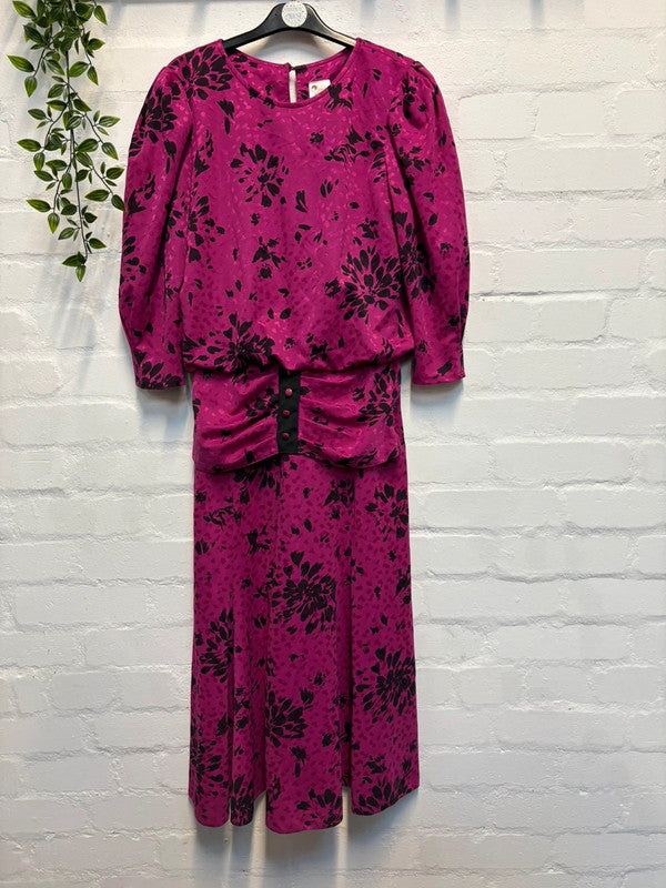 Vintage 80’s Dress 10 Pink Black Day Midi Retro True Purple