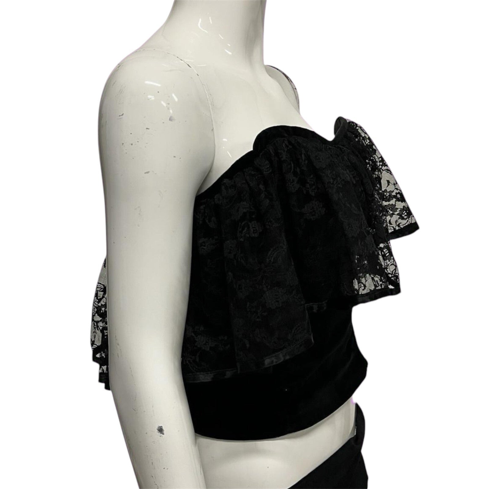 Vintage 80's Corset Top Lace Trim Velvet Black 8-10 Goth Alt Whimsygoth