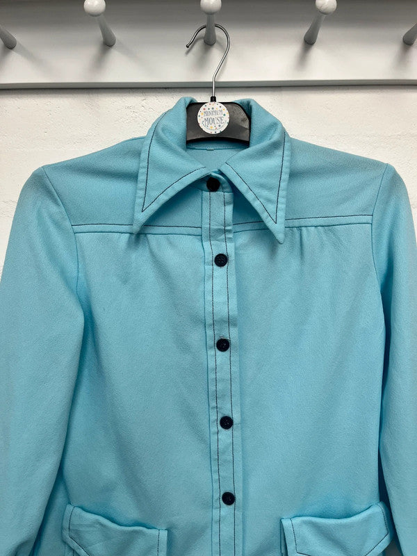 Vintage 70’s Light Blue Shirt 10 True Retro Dagger Collar Boho Western