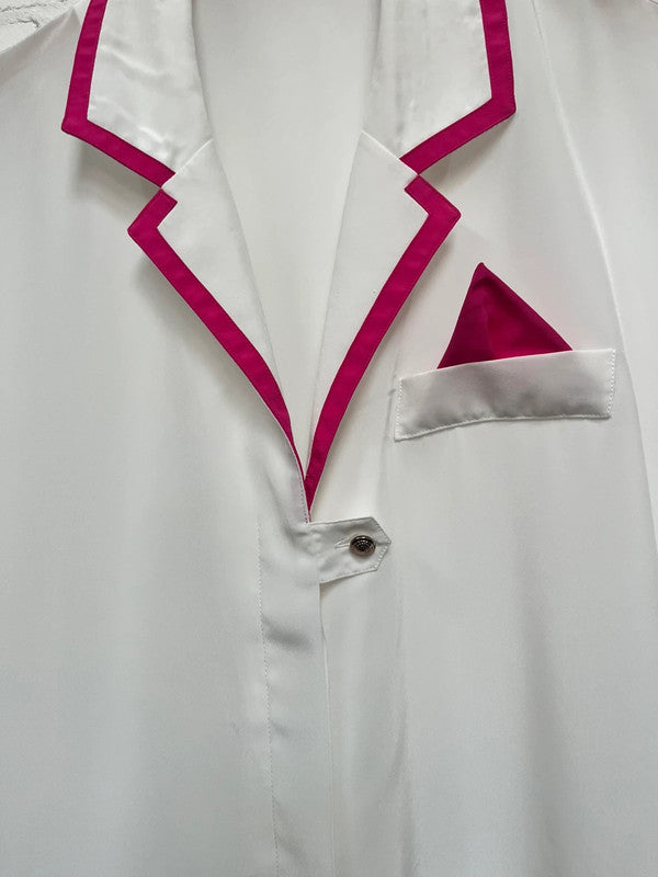 Jacques Vert Vintage 80’s Blouse 16 White Pink Shirt