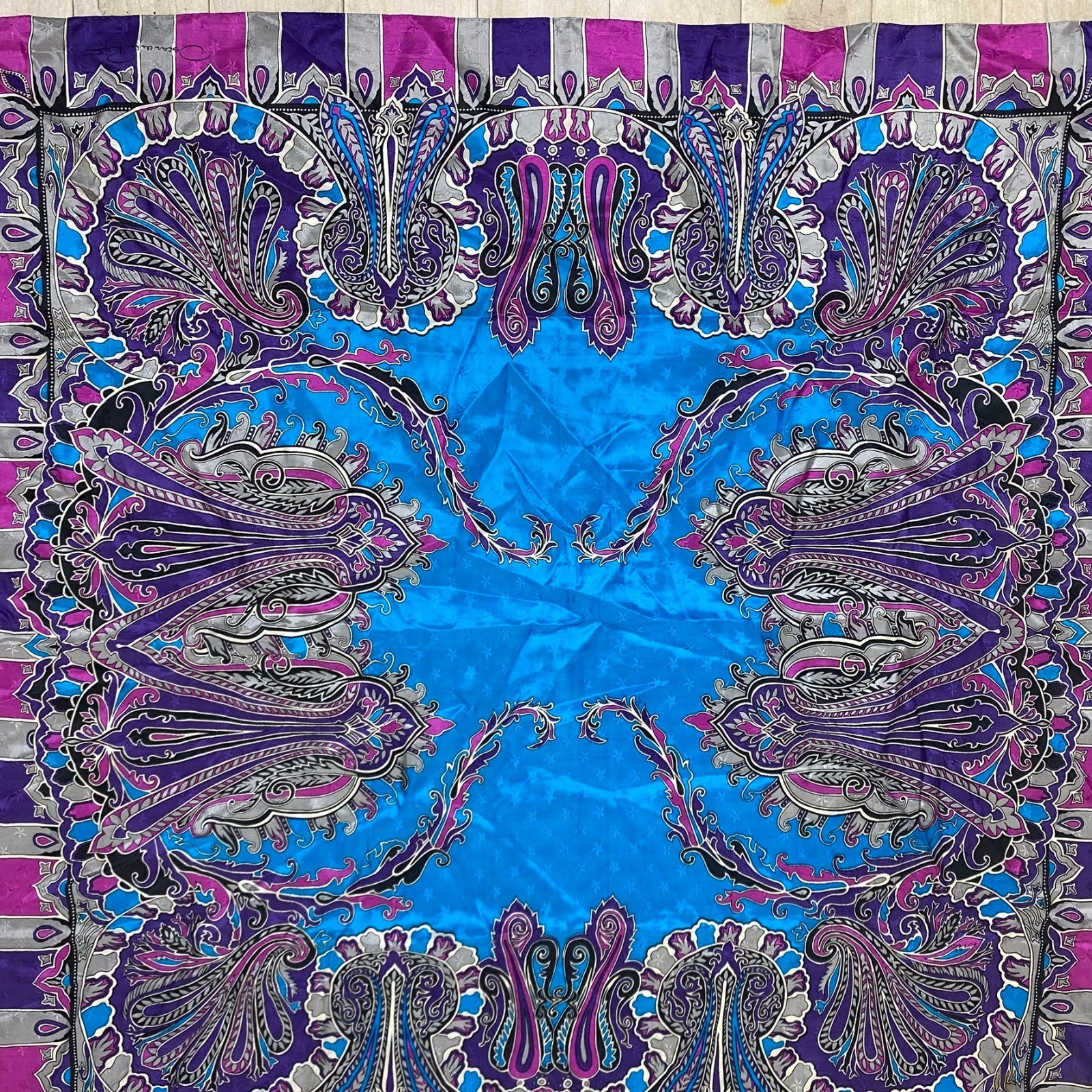 Oscar De La Renta Floral Silk Scarf Purple Pink Blue Designer Square Headscarf