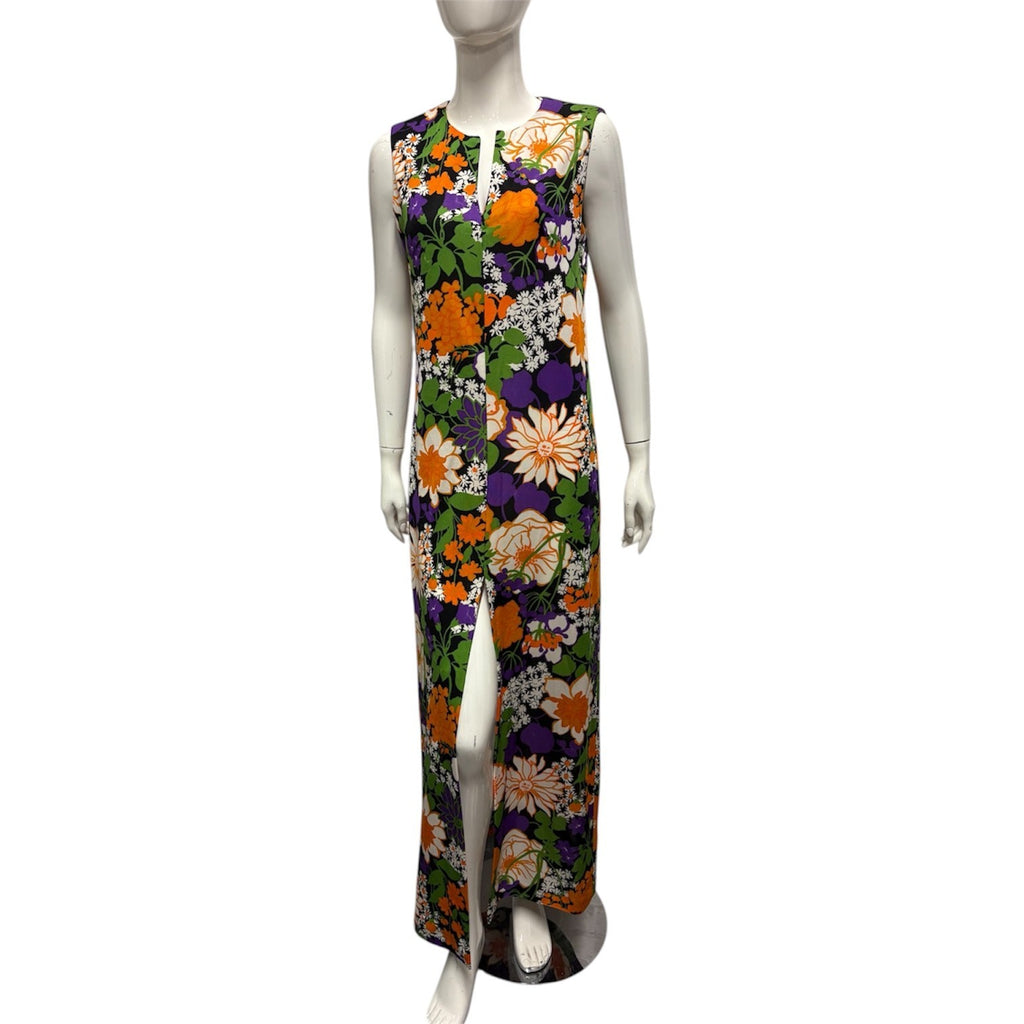 Vintage 60's 70's Maxi Dress 12 14 Bright Floral Hippy Boho Retro True Tropical