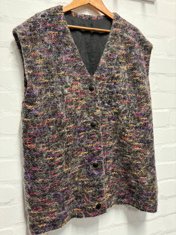 Vintage Sweater Vest L 14 16 Sleeveless Cardigan Cosy Chunky Knit