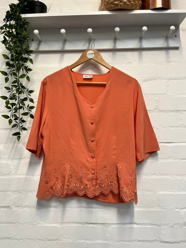 Vintage Peach Blouse 16 14 Embroidered Retro True Shirt Top