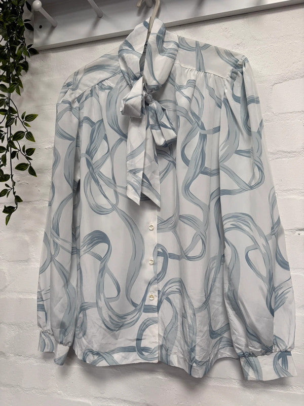 Vintage 80’s Blouse 10 Pussy Bow Collar White True Retro