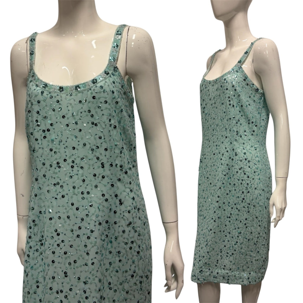 Vintage 90's y2k Dress 12 14 Light Turquoise Blue Sequin Party Prom Beaded Glam