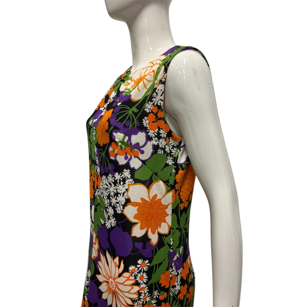 Vintage 60's 70's Maxi Dress 12 14 Bright Floral Hippy Boho Retro True Tropical