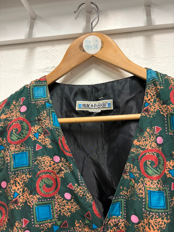 Vintage Waistcoat 90's Jazzy Print L 14 16 Retro True