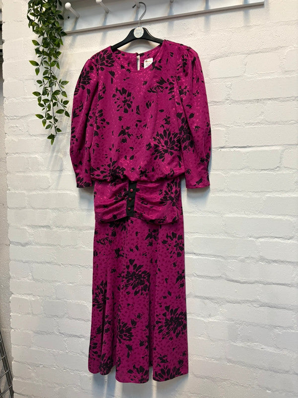 Vintage 80’s Dress 10 Pink Black Day Midi Retro True Purple
