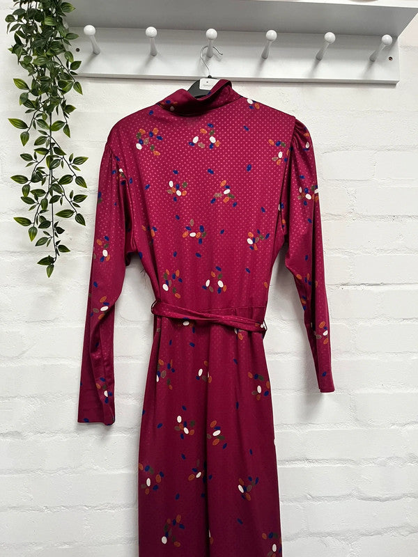 Vintage Dress 12 Plum Tea Dress 70’s 80’s Retro MIDI Floral