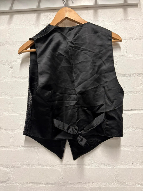 Vintage 80’s Sequin Waistcoat 10-12 Black Retro Glam Party