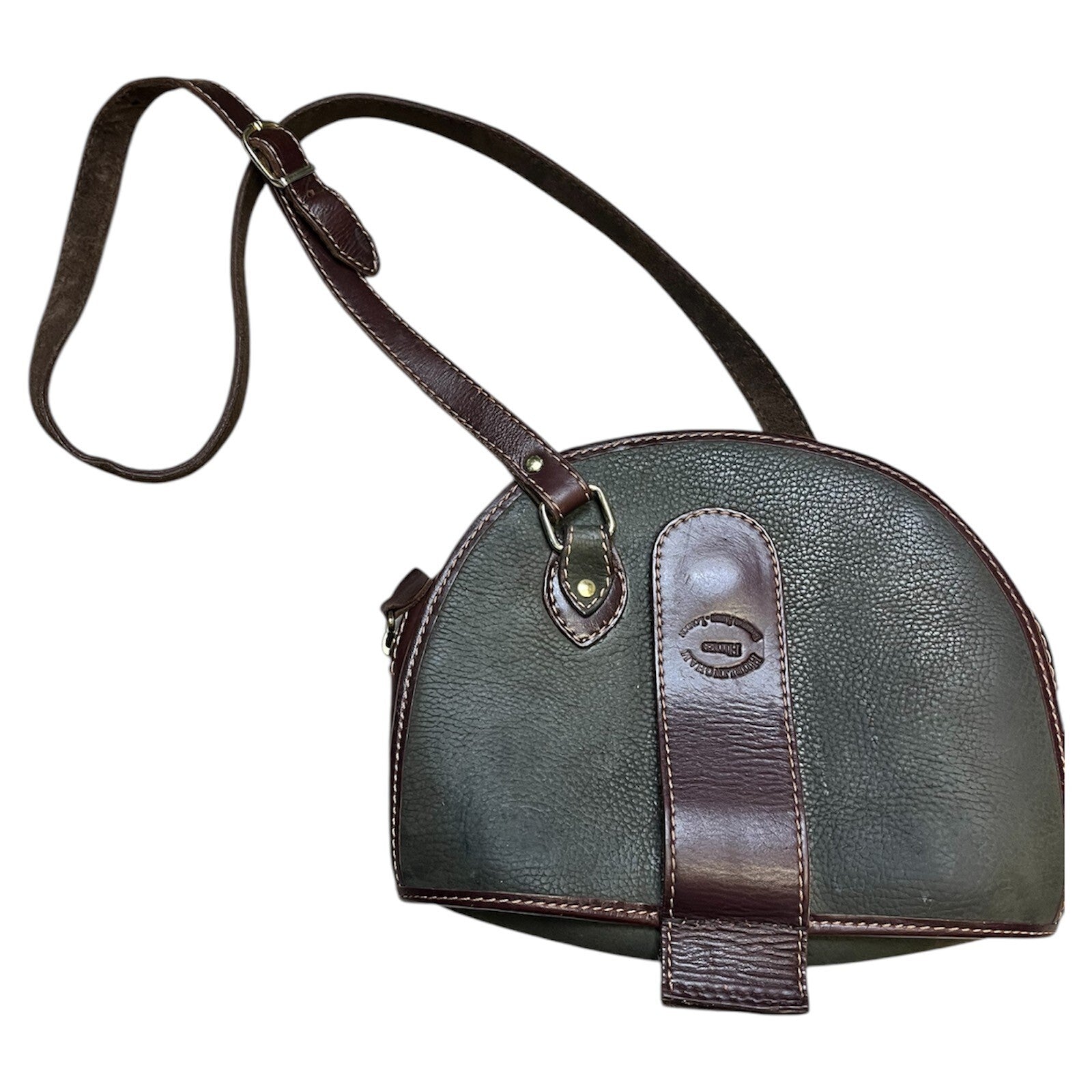 Vintage 80's Leather Shoulder Bag Green Brown Retro Classic Heritage