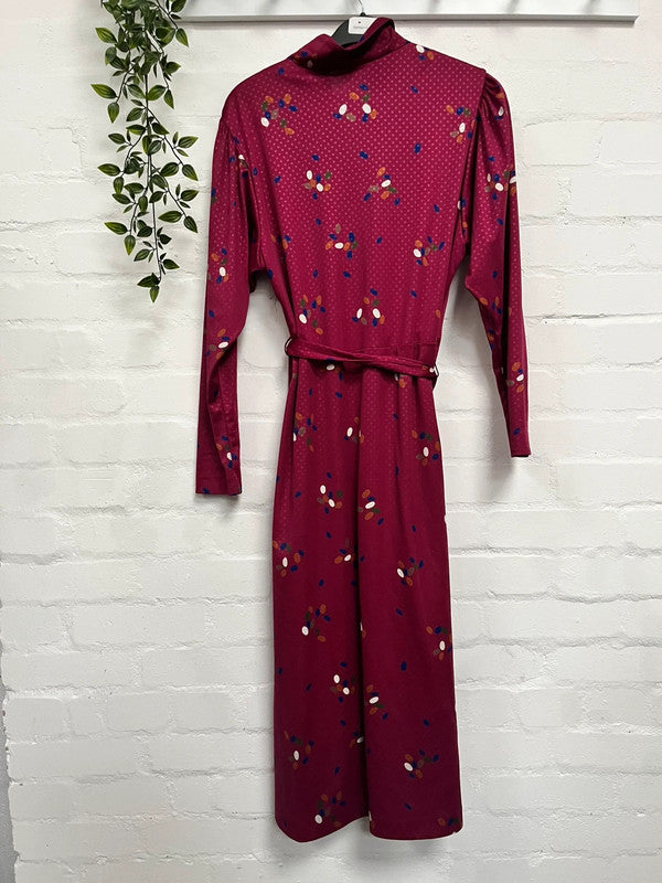 Vintage Dress 12 Plum Tea Dress 70’s 80’s Retro MIDI Floral