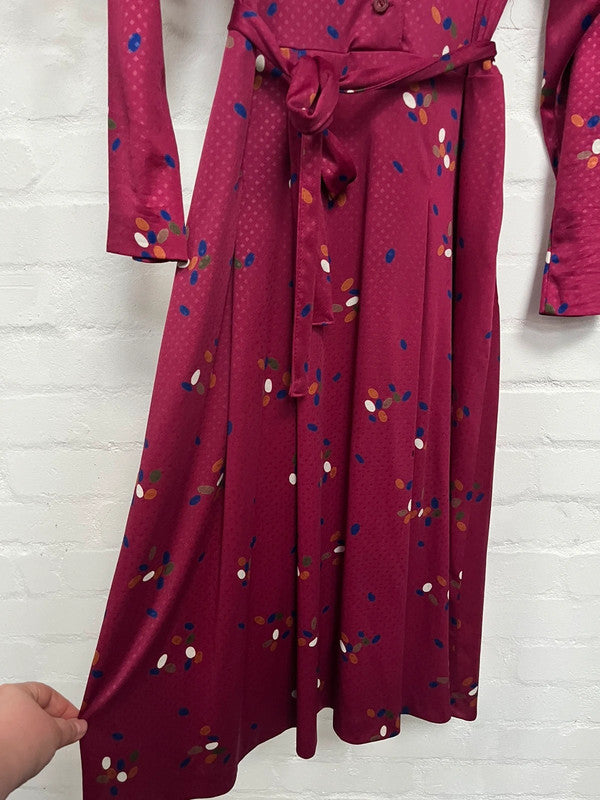 Vintage Dress 12 Plum Tea Dress 70’s 80’s Retro MIDI Floral