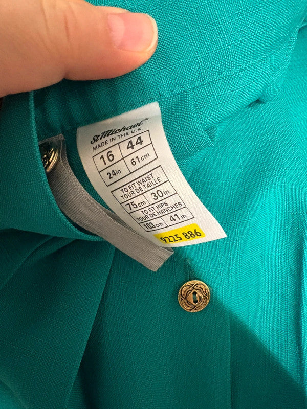 Vintage St Michael Skirt Teal Green Pleated Midi 12