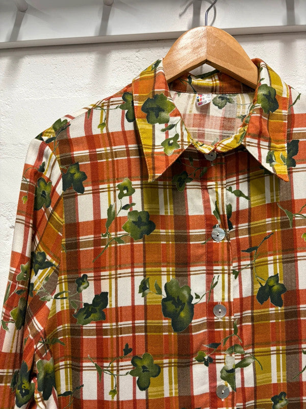 Vintage Shirt Leaf Print Patterned Blouse Cottagecore Retro