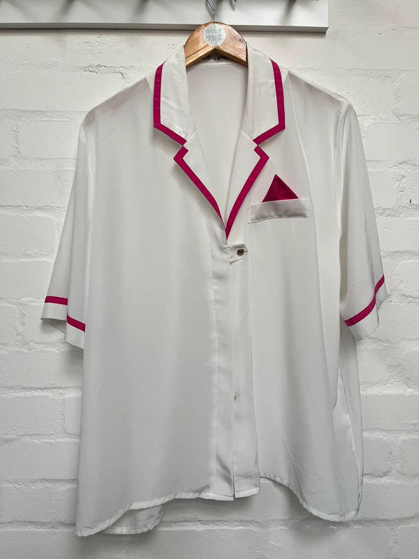 Jacques Vert Vintage 80’s Blouse 16 White Pink Shirt