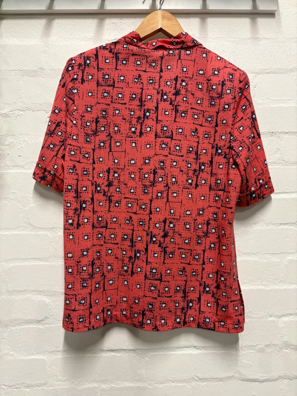 Vintage 80’s Shirt 14 Coral Blue Pattern Mod Retro
