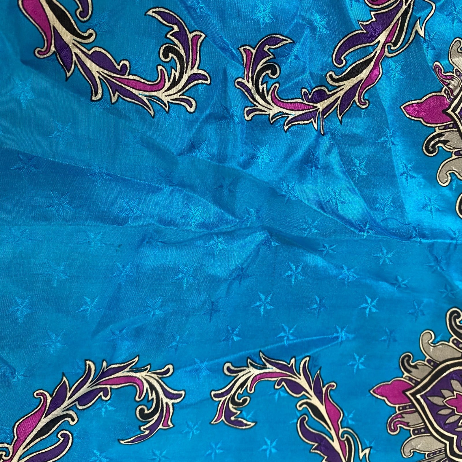 Oscar De La Renta Floral Silk Scarf Purple Pink Blue Designer Square Headscarf