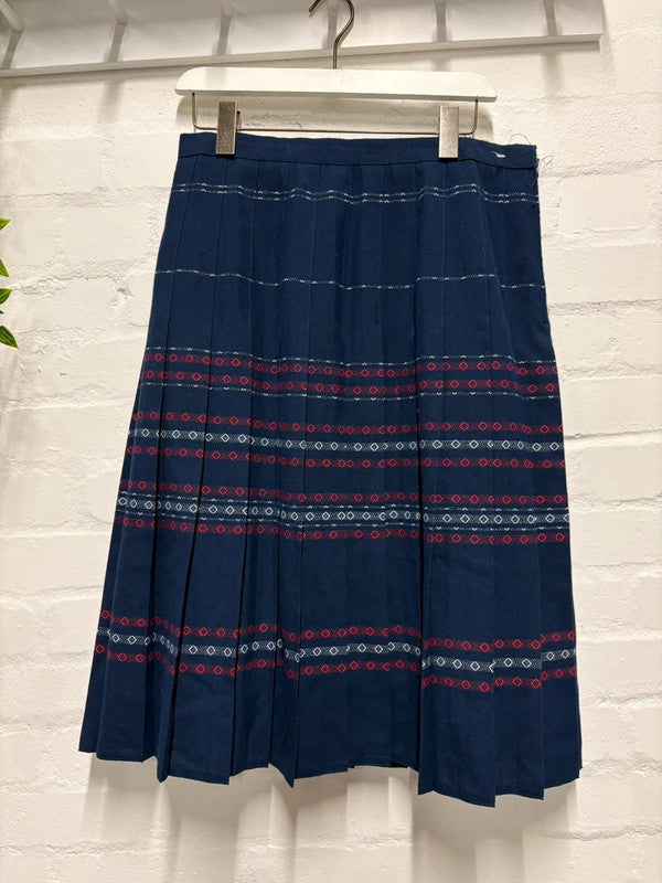 Vintage 70’s Navy Blue Pleated Skirt Retro Boho 12-14