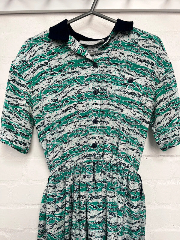 Vintage 80’s Patterned Shirt Dress 10 Principles Day Midi Green