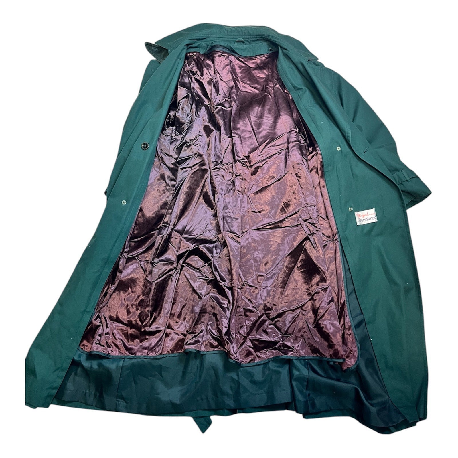 Vintage 70's 80's DANNIMAC ROYALE Green Trench Coat Mac 14-16 Removable Lining