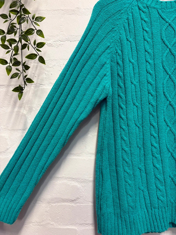 Vintage Green Cable Knit Jumper 18-20 L/XL Retro Cosy