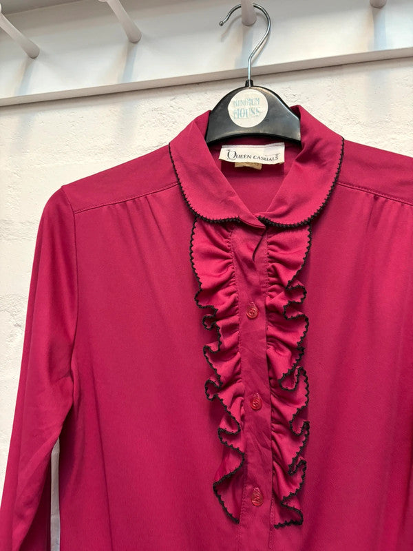 Ruffle Collar Blouse 8 Raspberry Pink 70’s 80’s True Retro