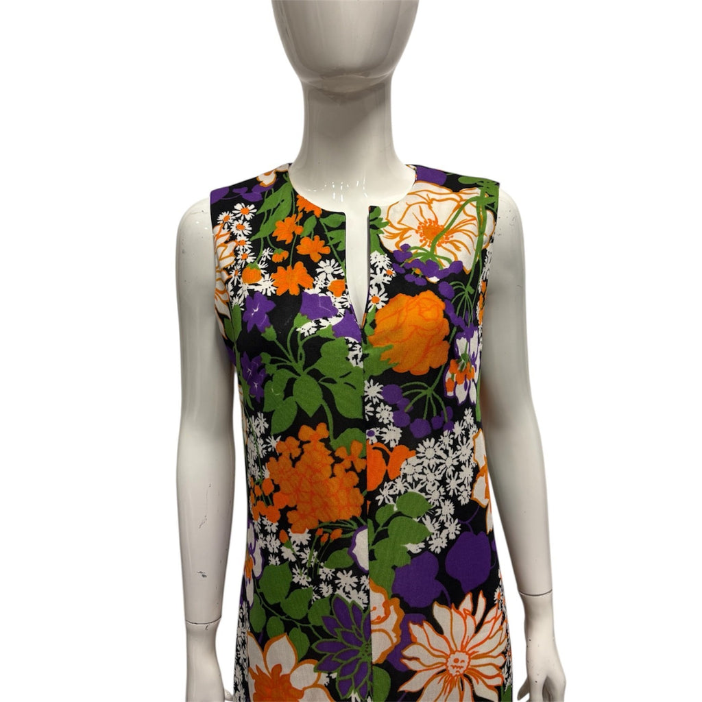 Vintage 60's 70's Maxi Dress 12 14 Bright Floral Hippy Boho Retro True Tropical