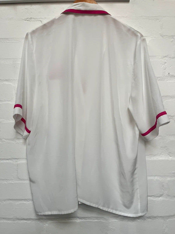Jacques Vert Vintage 80’s Blouse 16 White Pink Shirt