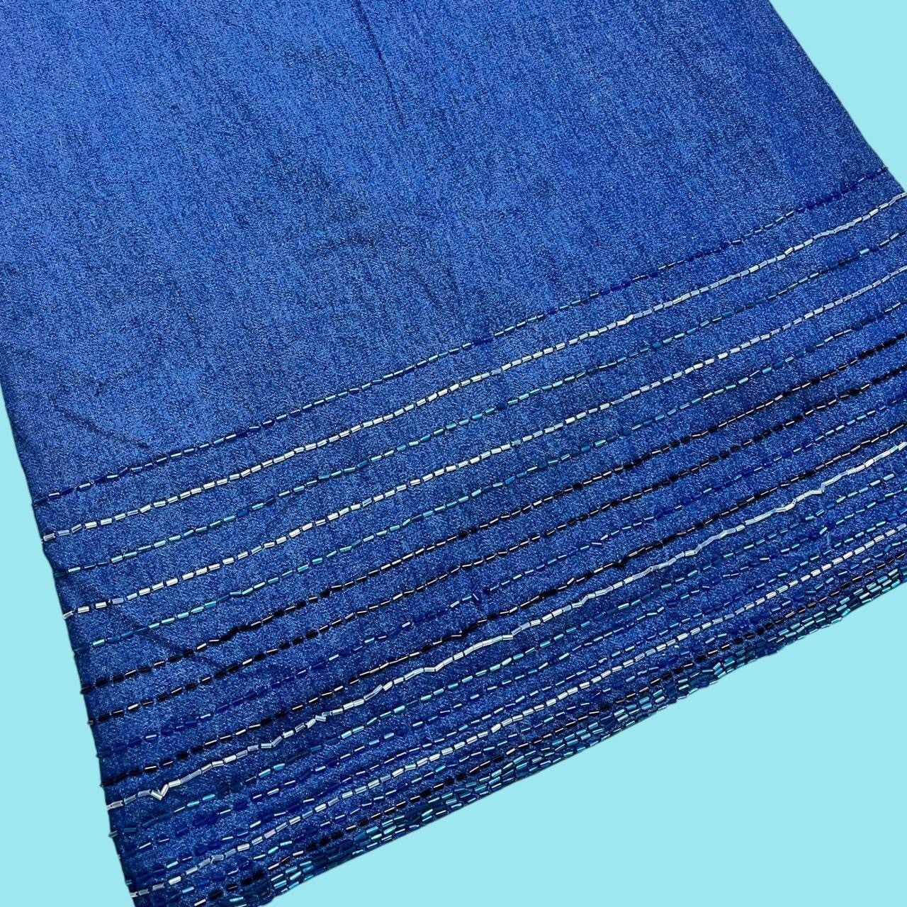 Vintage Y2K French Connection Denim Midi Skirt 10 Beaded Trim Mid Blue FCUK